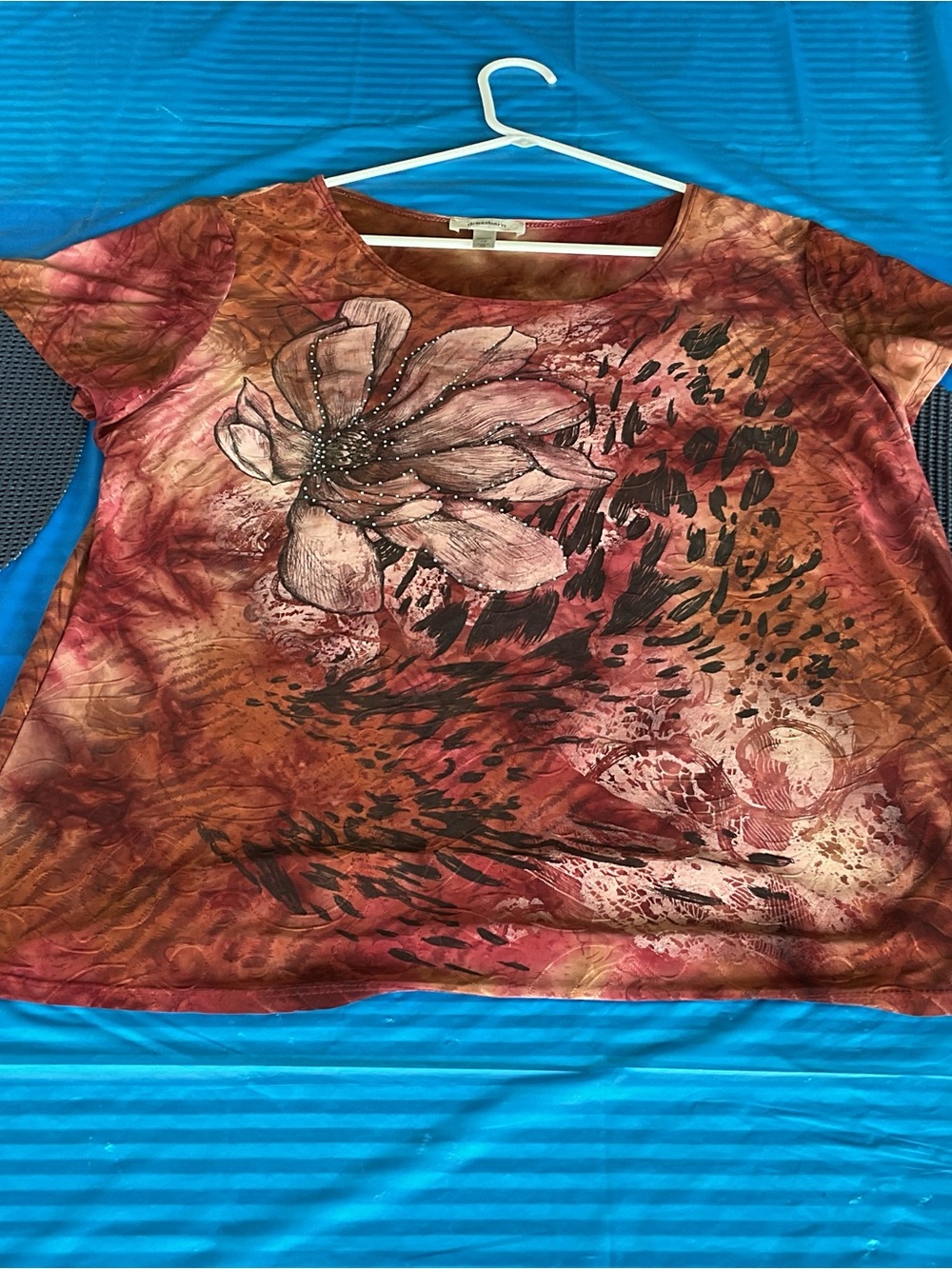 Dressbarn  Floral Print Short Sleeve Top - Rust, Brown